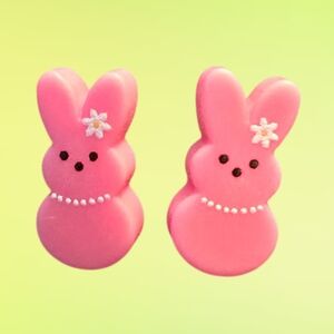 Bunny Rabbit Easter Pink Stud Earrings Resin Handmade Stainless Steel 0.8" New